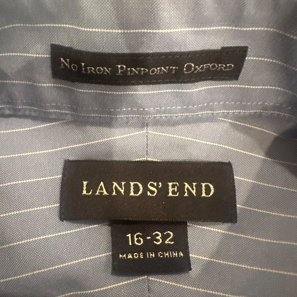LANDS END MENS 16-32 NO IRON PINPOINT OXFORD LONG SLEEVE SHIRT BUTTON UP - Picture 6 of 8